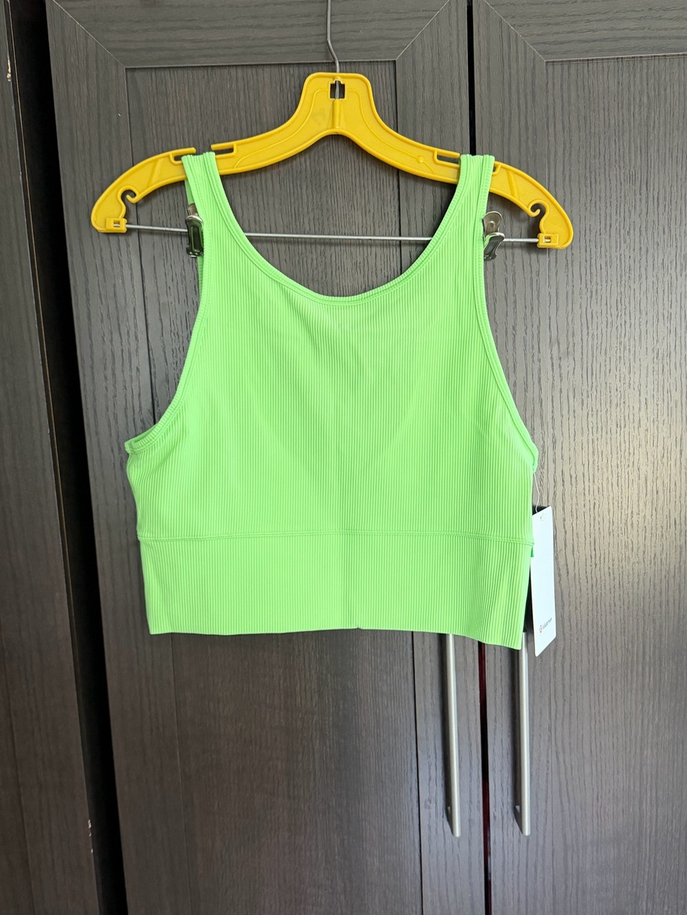 NWT Lululemon Power Pivot Tank Rib Neon Green Size 12 Reversible Crop Top